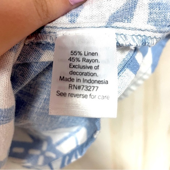 NWT Sonoma Blue White Linen Blend Tie Sleeve Print Tank Top Sz XS - Picture 5 of 9